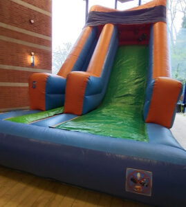 red blue green inflatable slide